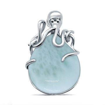 Oval Larimar CZ 925 Sterling Silver Charm Pendant